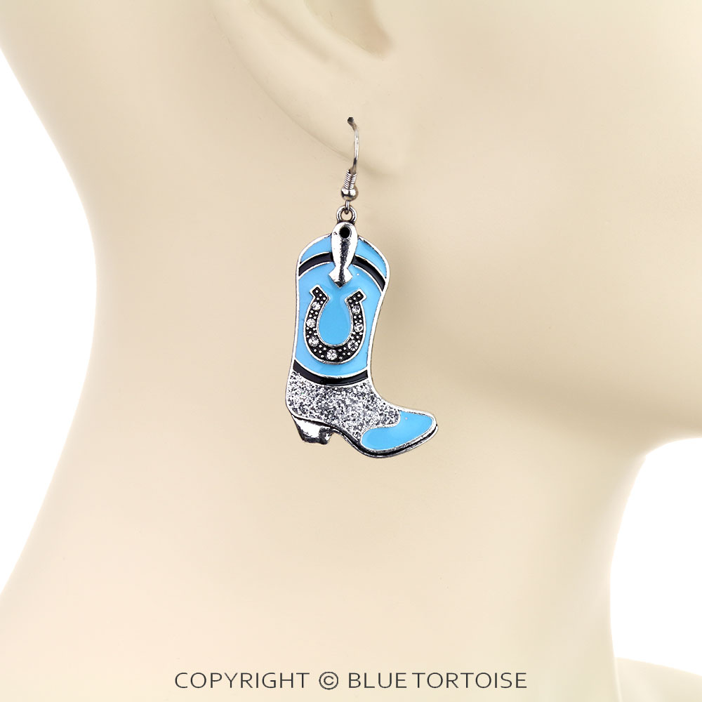 Western Epoxy Cowboy Boot Dangle Earrings - Image 2