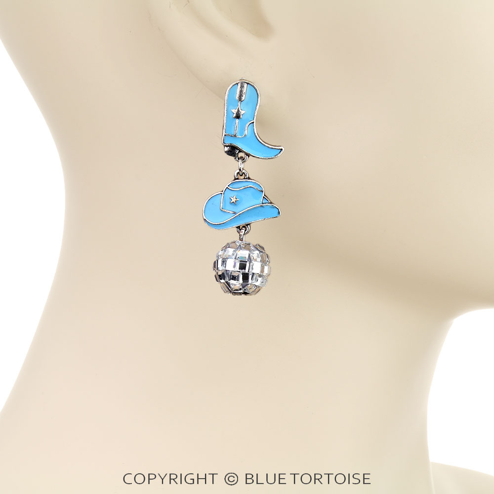 Western Theme Disco Ball Stud Earrings - Image 3