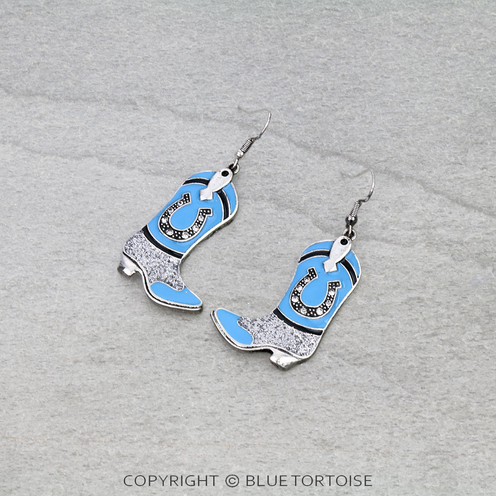 Western Epoxy Cowboy Boot Dangle Earrings