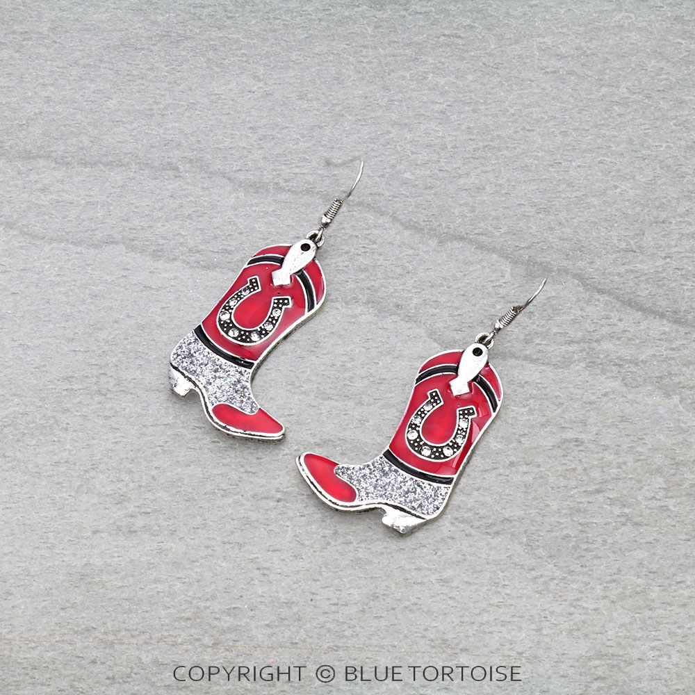Western Epoxy Cowboy Boot Dangle Earrings