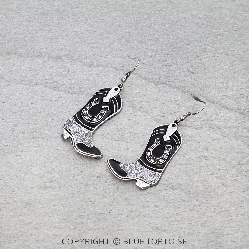 Western Epoxy Cowboy Boot Dangle Earrings