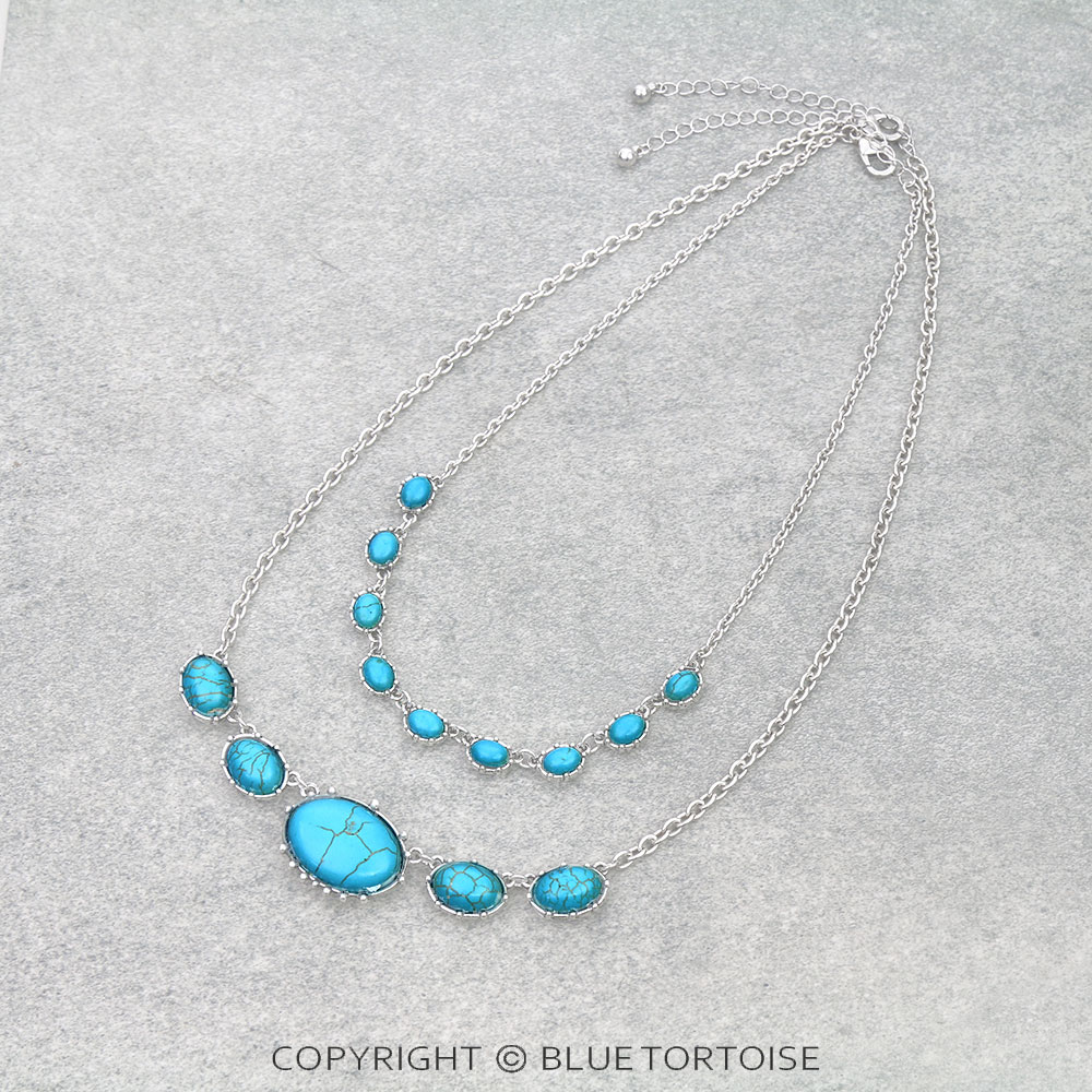 2 Layered Western Oval Stone Necklace