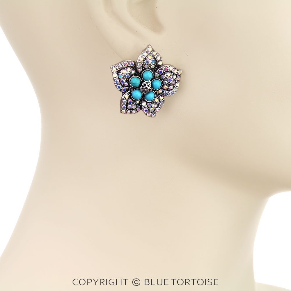 Western Flower Stone Stud Earrings - Image 2