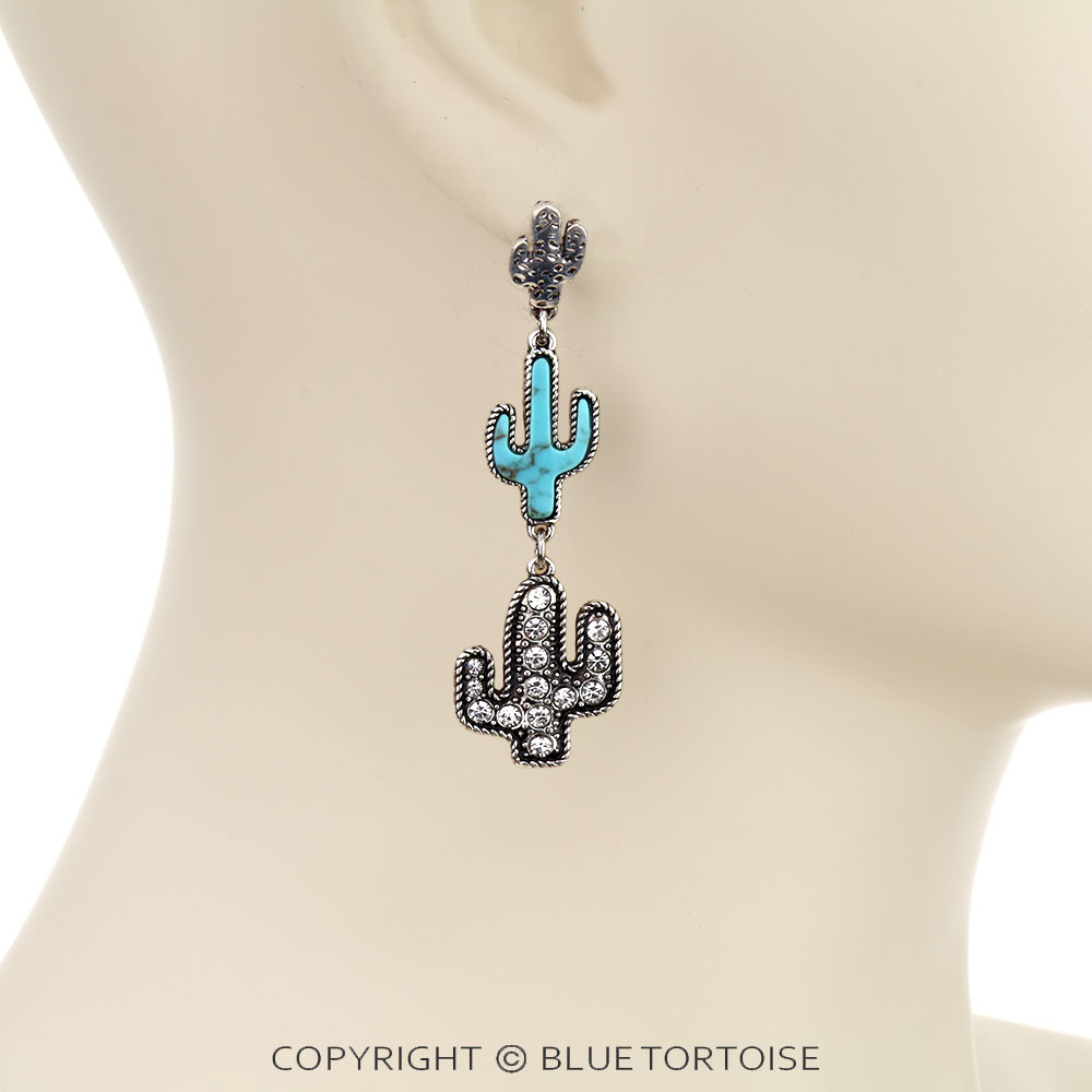 Western Cactus Stone Drop Stud Earrings - Image 2