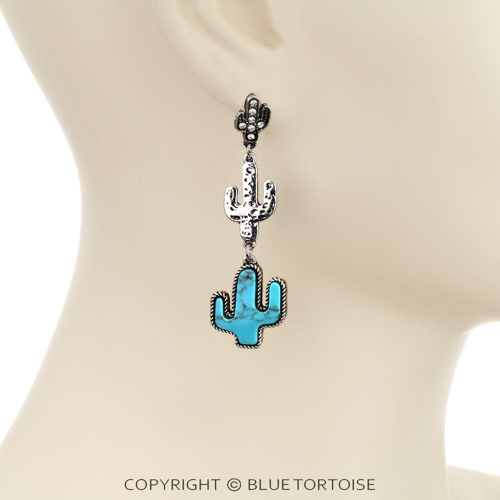 Western Cactus Stone Drop Stud Earrings - Image 3