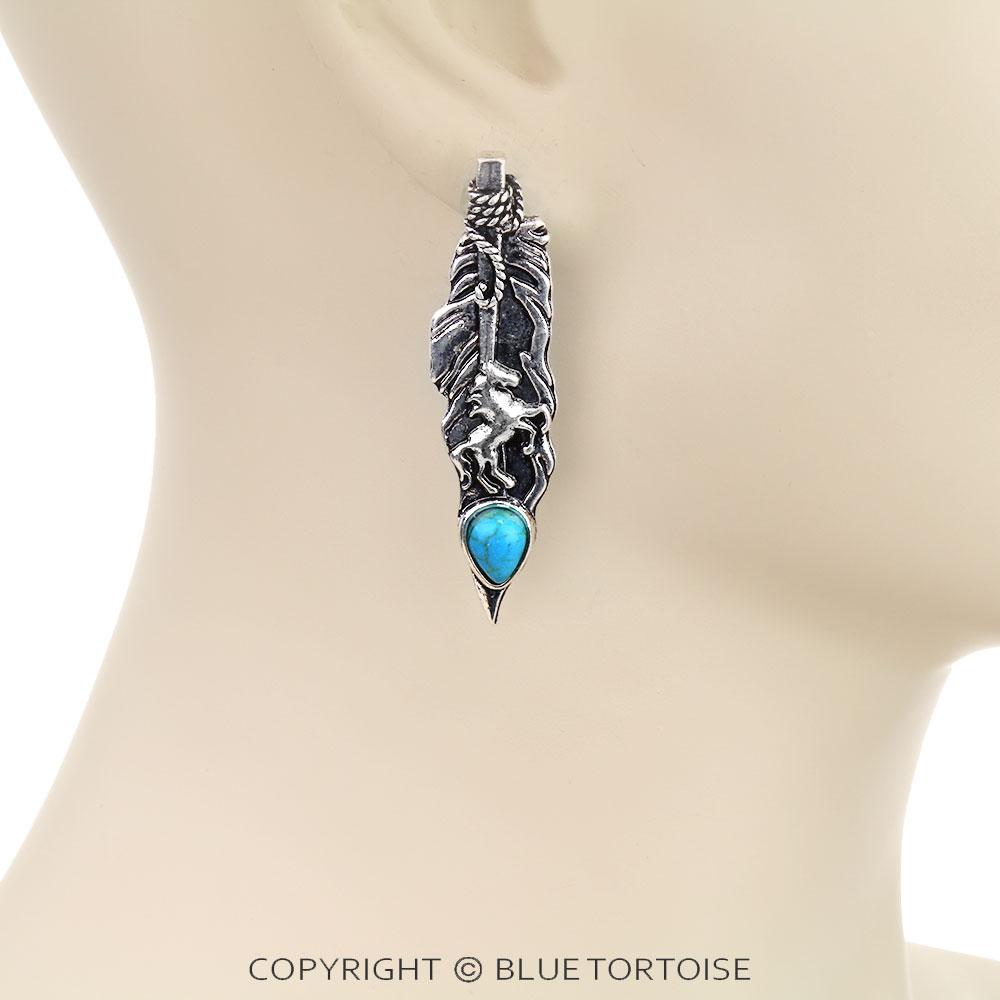 Western Horse Feather Stud Earrings - Image 2