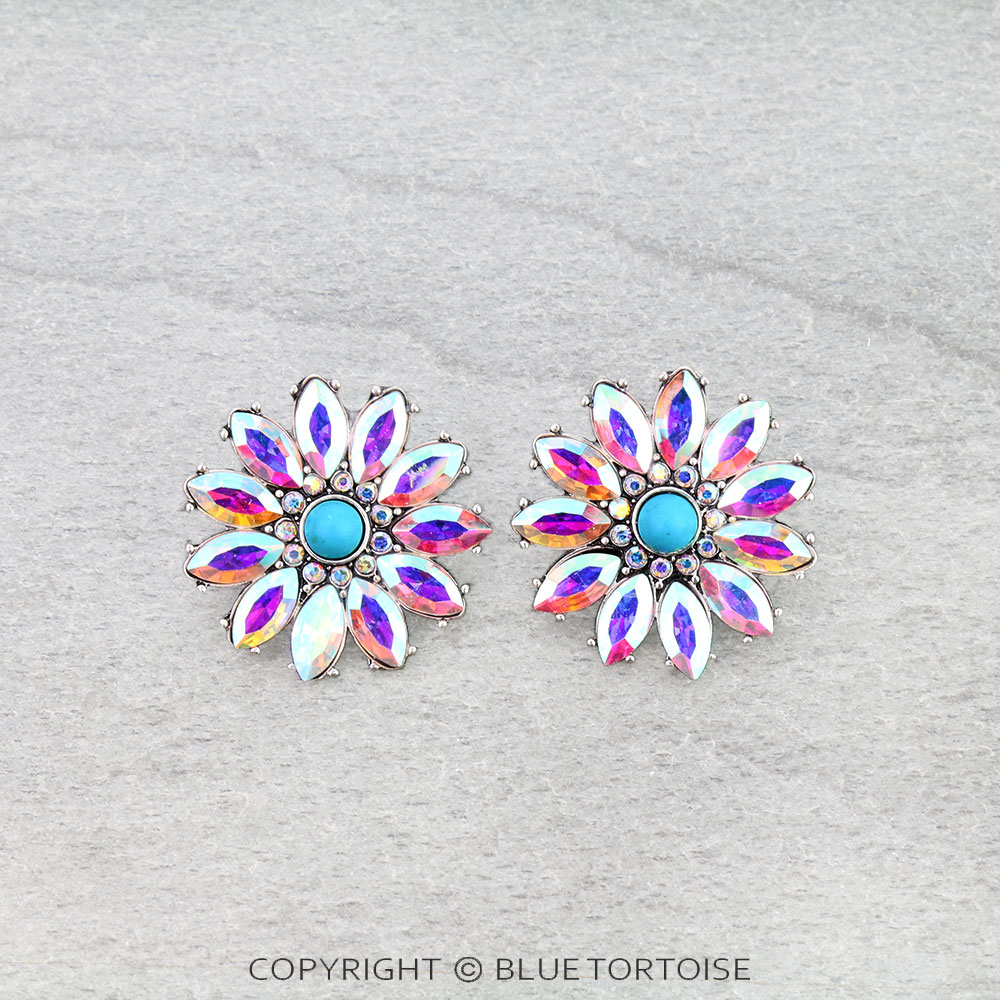 Western Flower Stone Stud Earrings