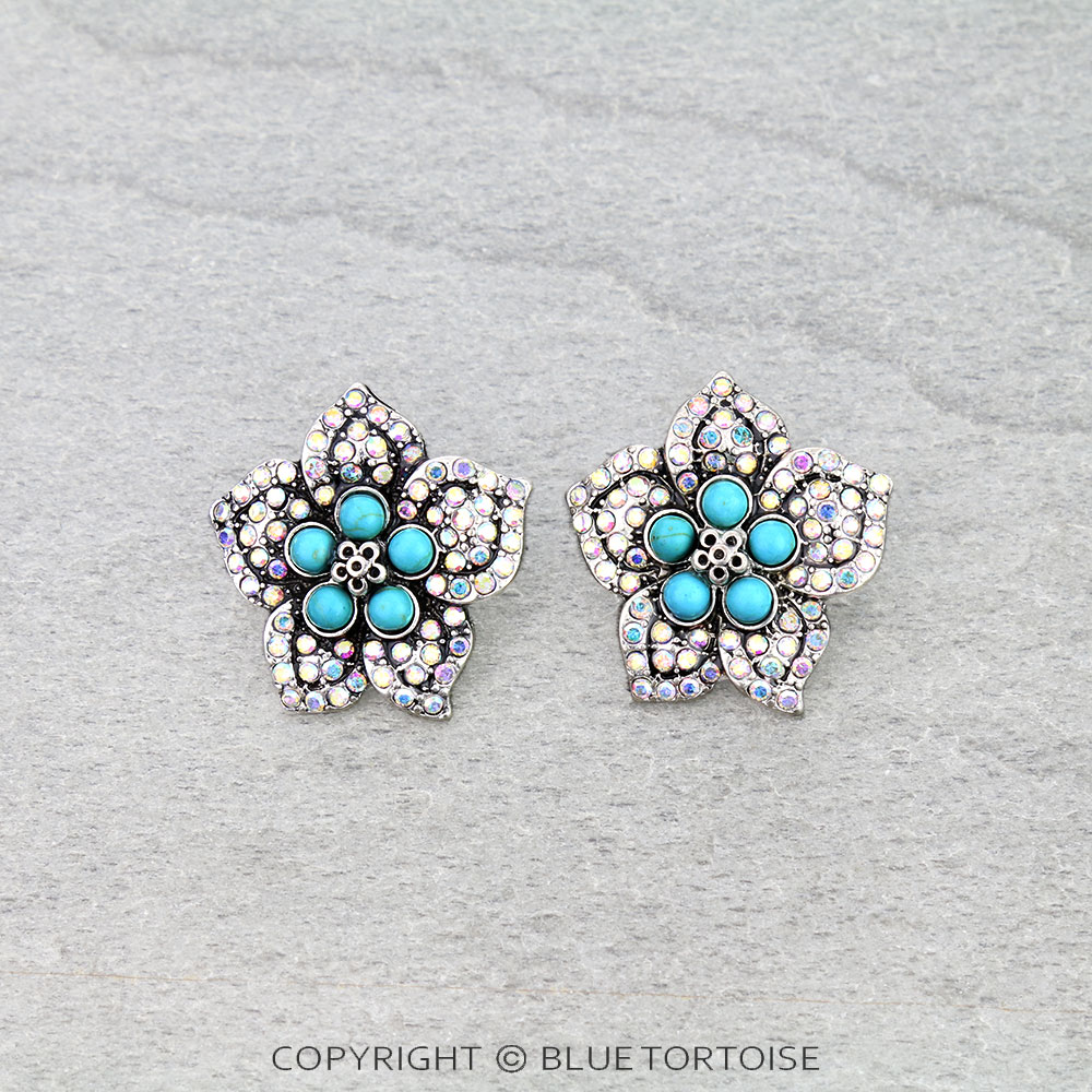 Western Flower Stone Stud Earrings