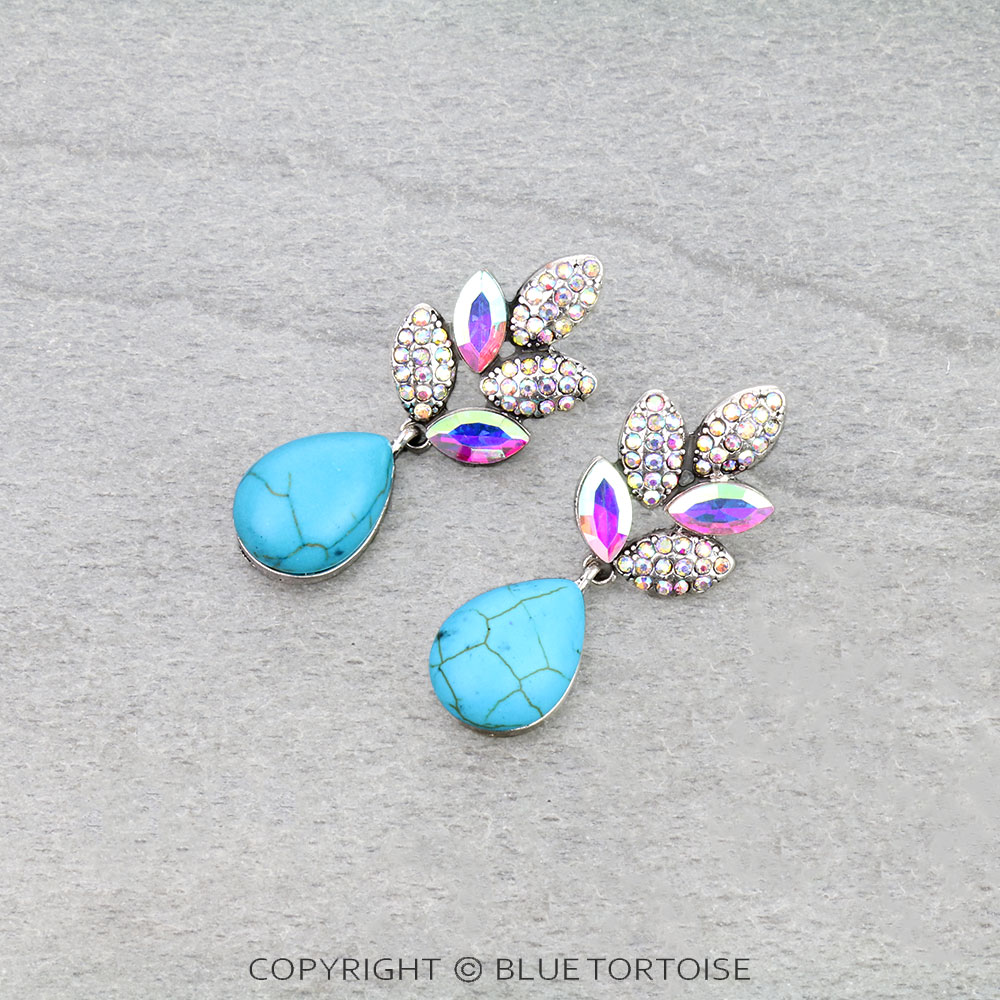 Western Leaf Stone Stud Earrings