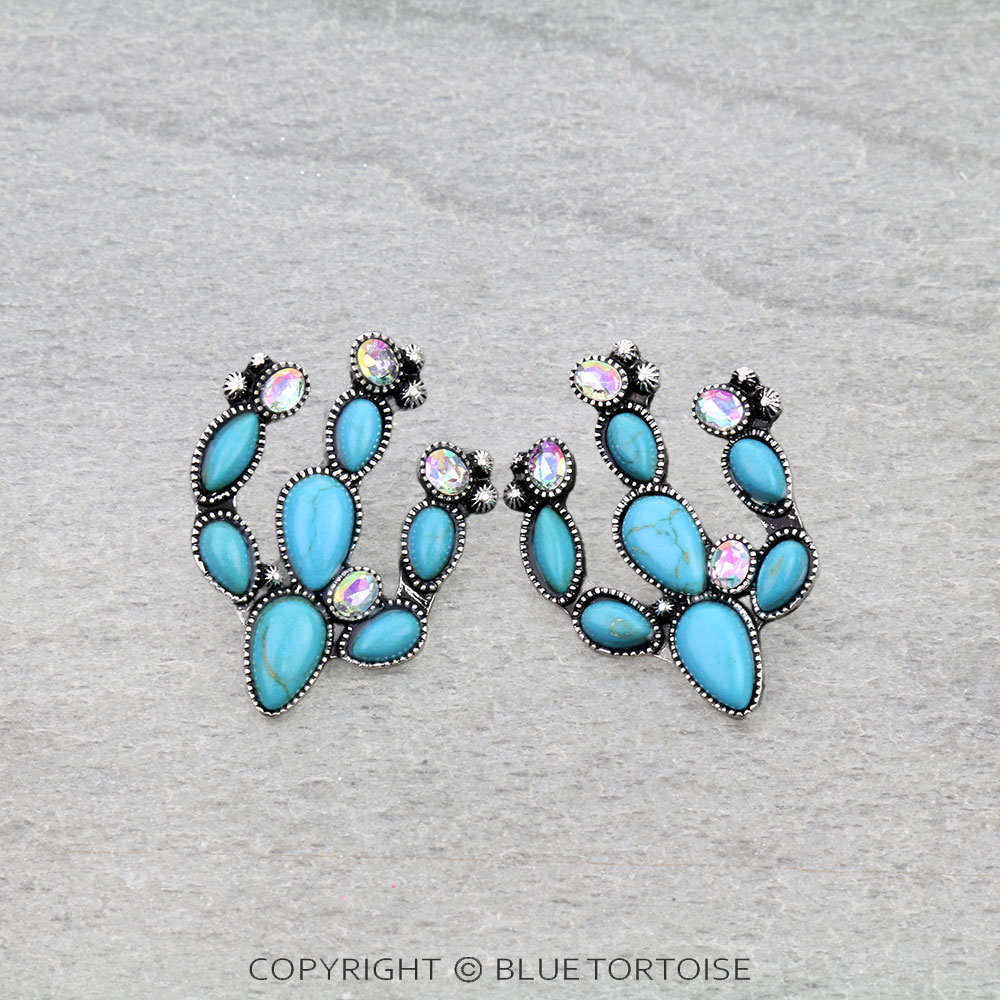 Western Cactus Stone Stud Earrings