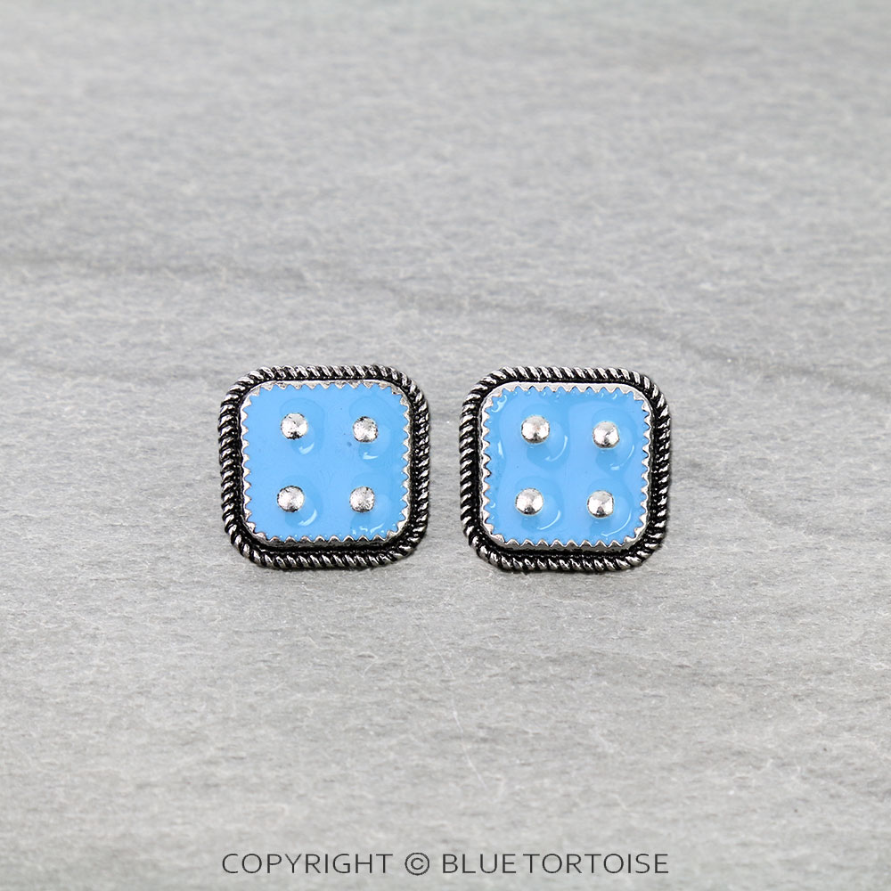 Western Epoxy Dice Stud Earrings