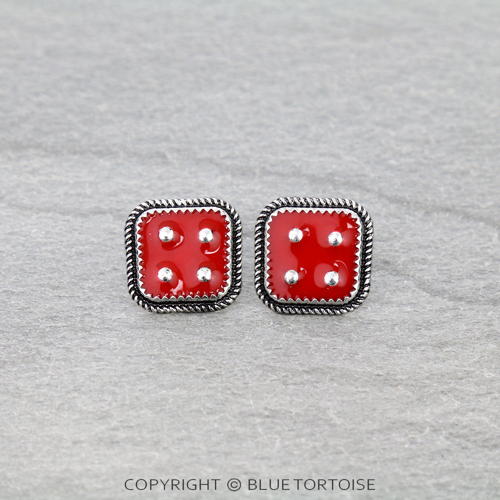 Western Epoxy Dice Stud Earrings