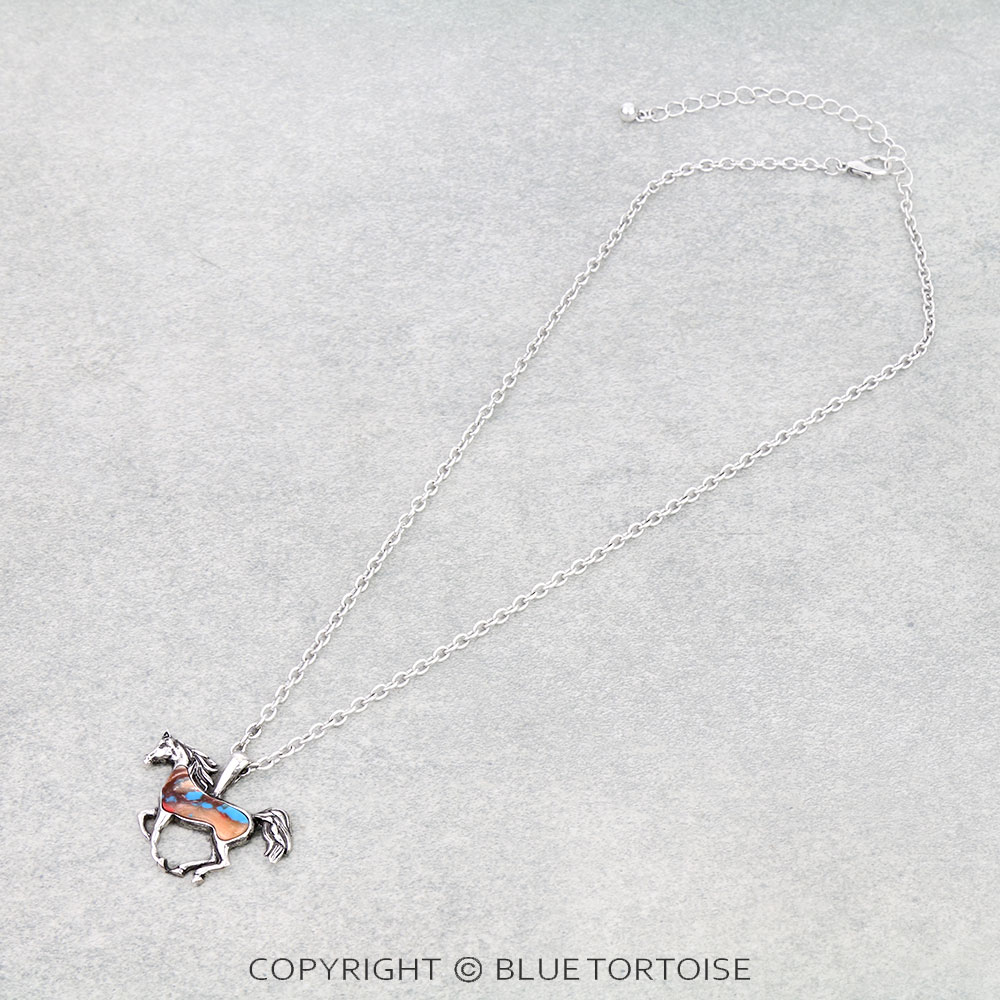 Western Running Horse Stone Necklace