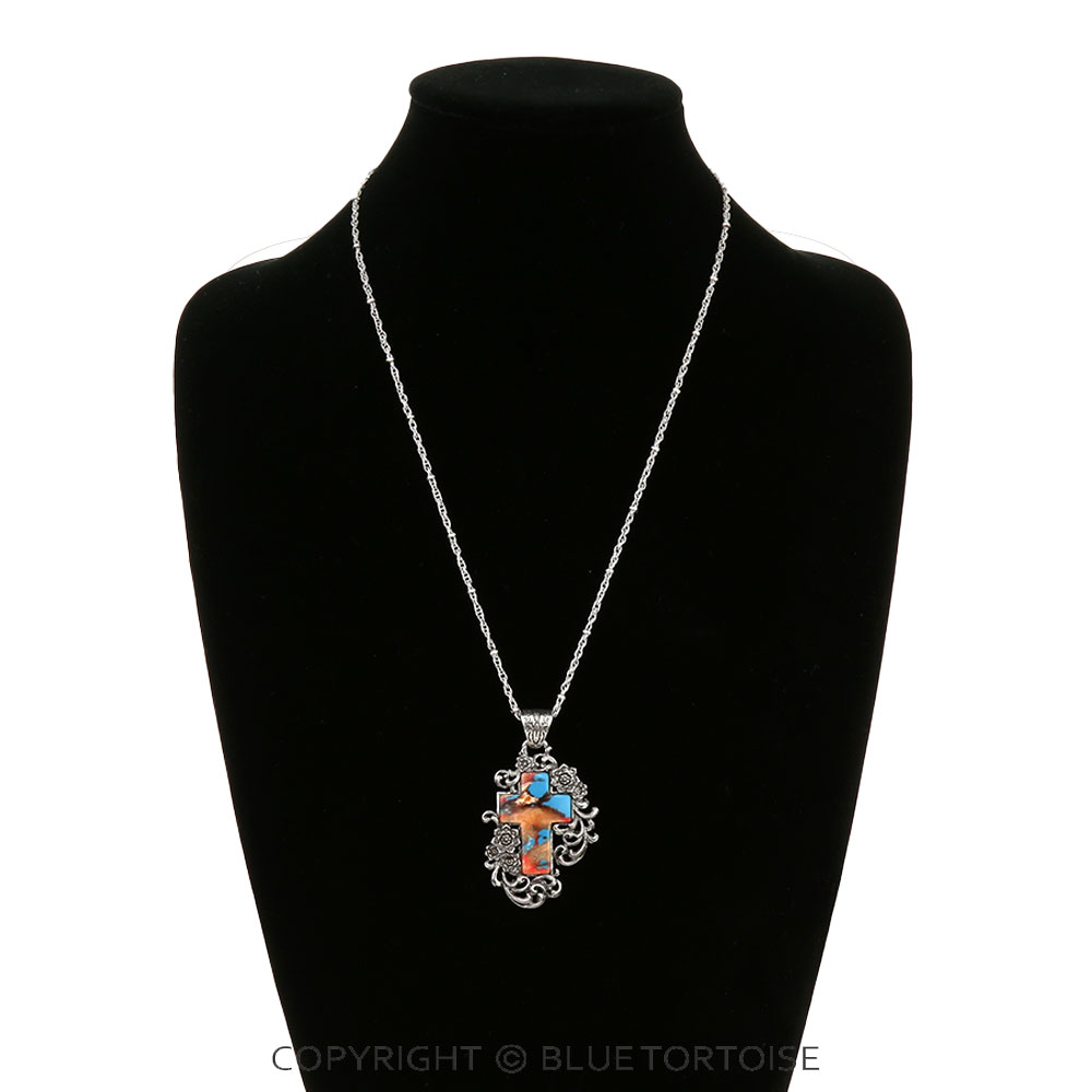 Western Flower TXR Cross Stone Necklace - Image 2