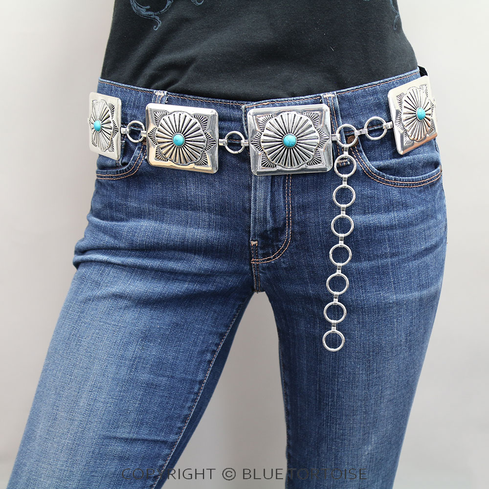 Western Rectangle Concho Stone Belt S/M - Image 2