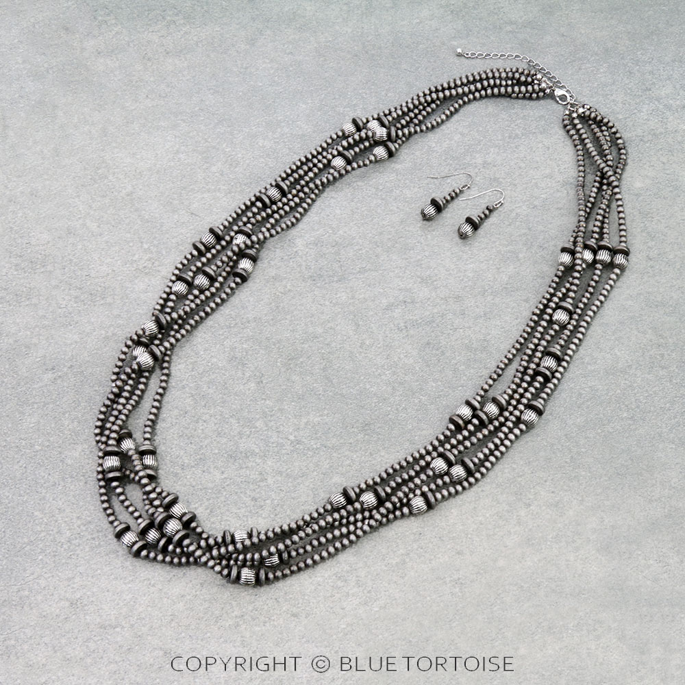 Navajo Style Pearl and Bead Multi-Strand Necklace Set