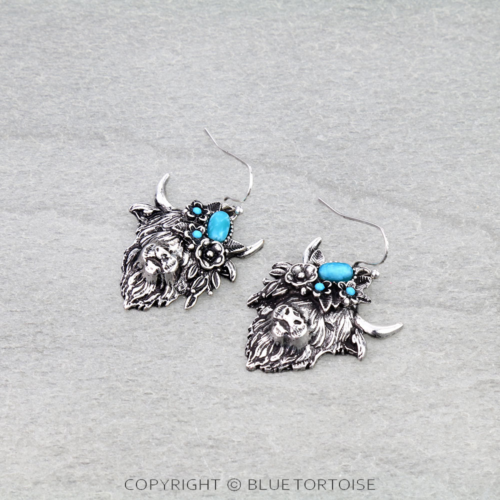 Farm Animal Highland Cow Dangle Earrings