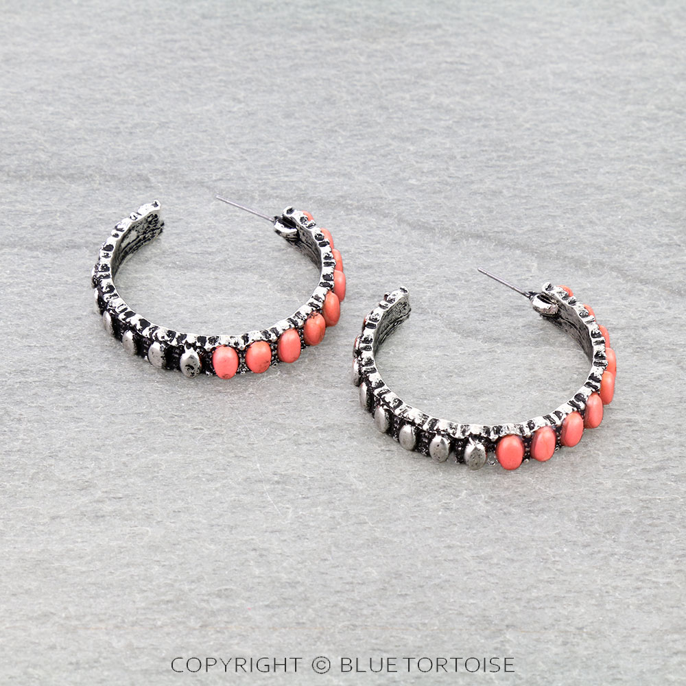 Western Semi Stone Hoop Earrings