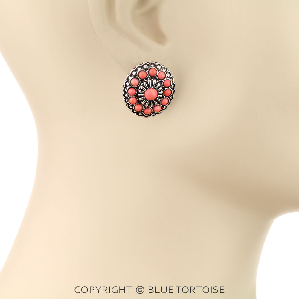 Western Concho Stone Stud Earrings - Image 2