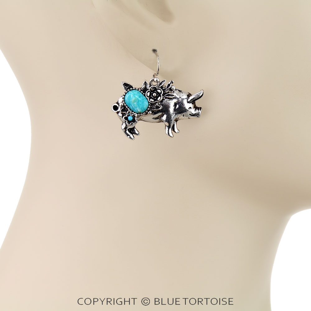 Farm Animal Pig Dangle Earrings - Image 2