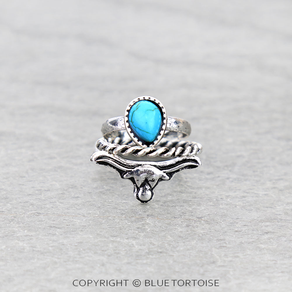 Western Steer Head Stone 3 For 1 Set Ring