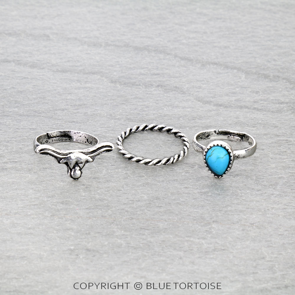 Western Steer Head Stone 3 For 1 Set Ring - Image 3