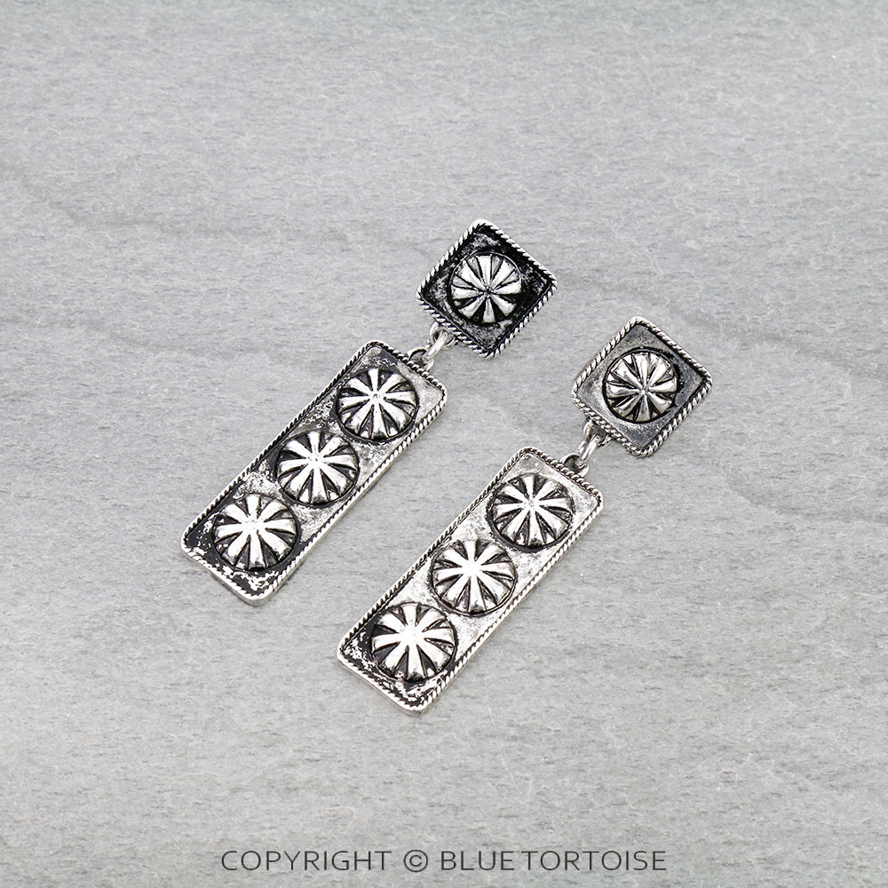 Western Concho Bar Stud Earrings