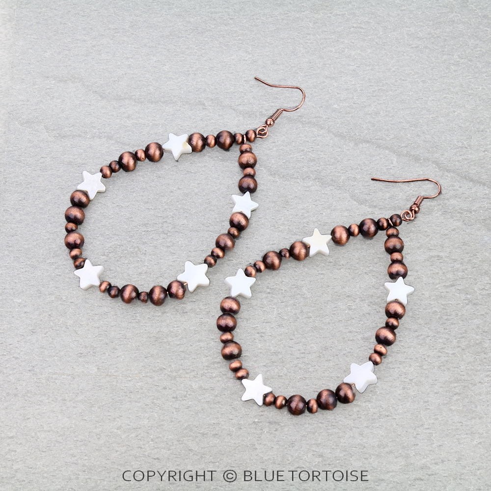 Navajo Style Pearl Teardrop Dangle Earrings