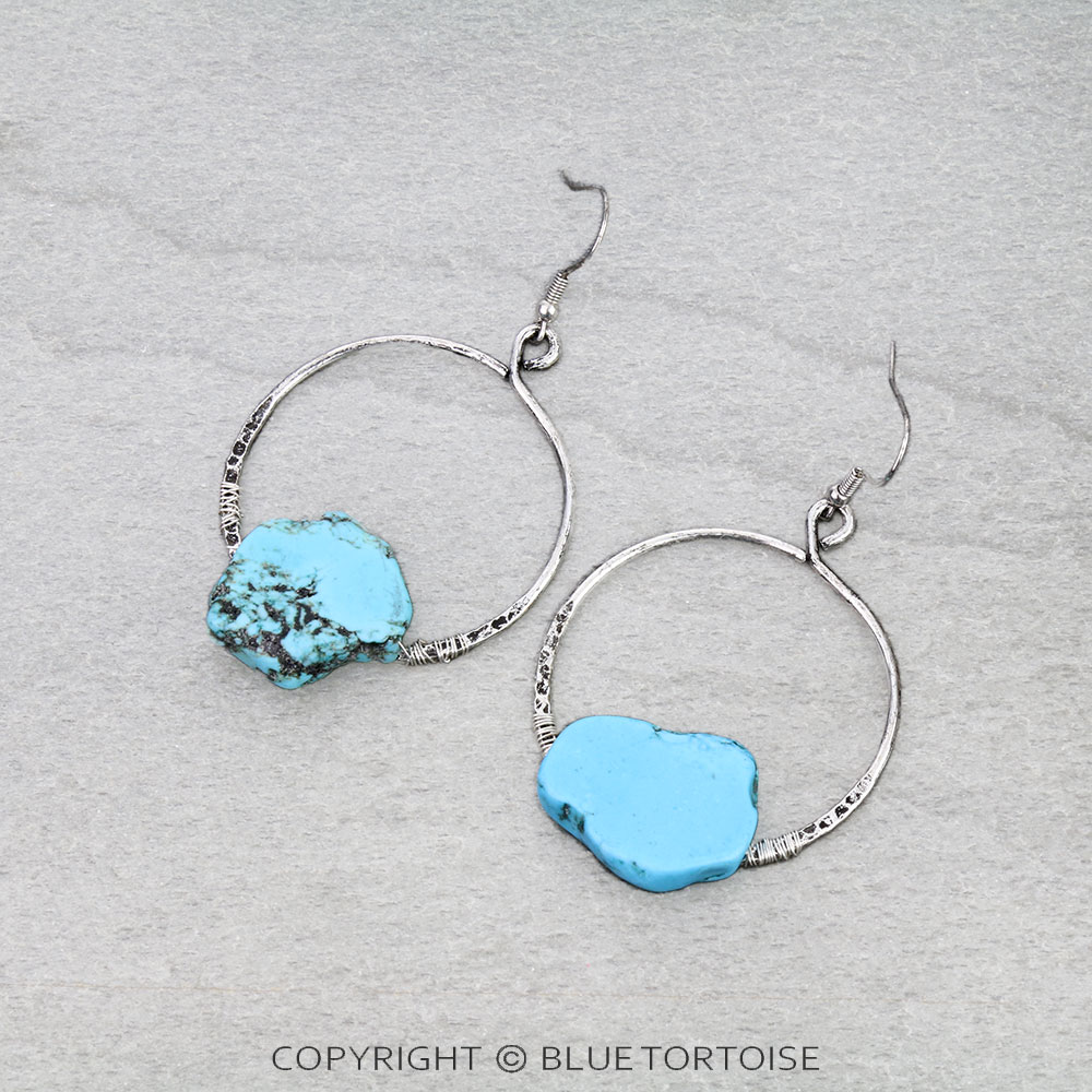Western Wire Wrapped Slab Stone Dangle Earrings