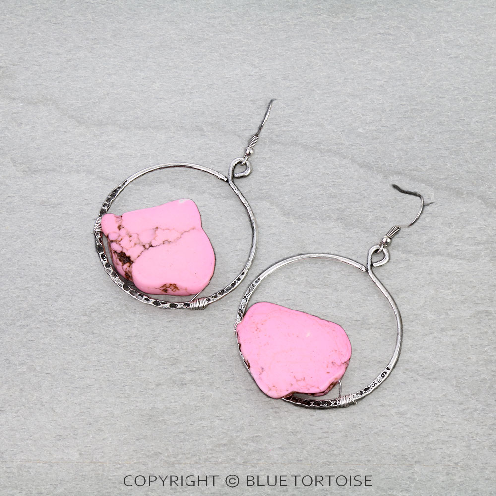 Western Wire Wrapped Slab Stone Dangle Earrings