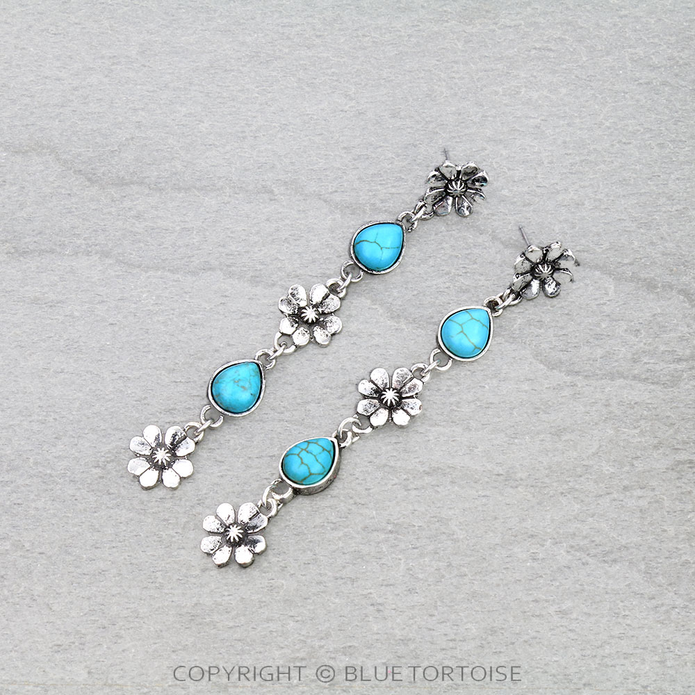 Western Flower Stone Drop Stud Earrings