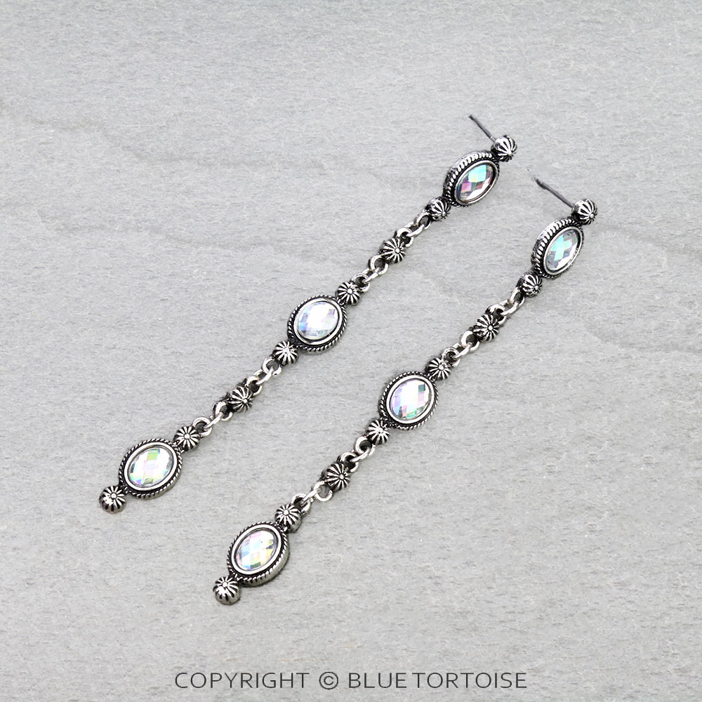 Western Concho Stone Drop Stud Earrings