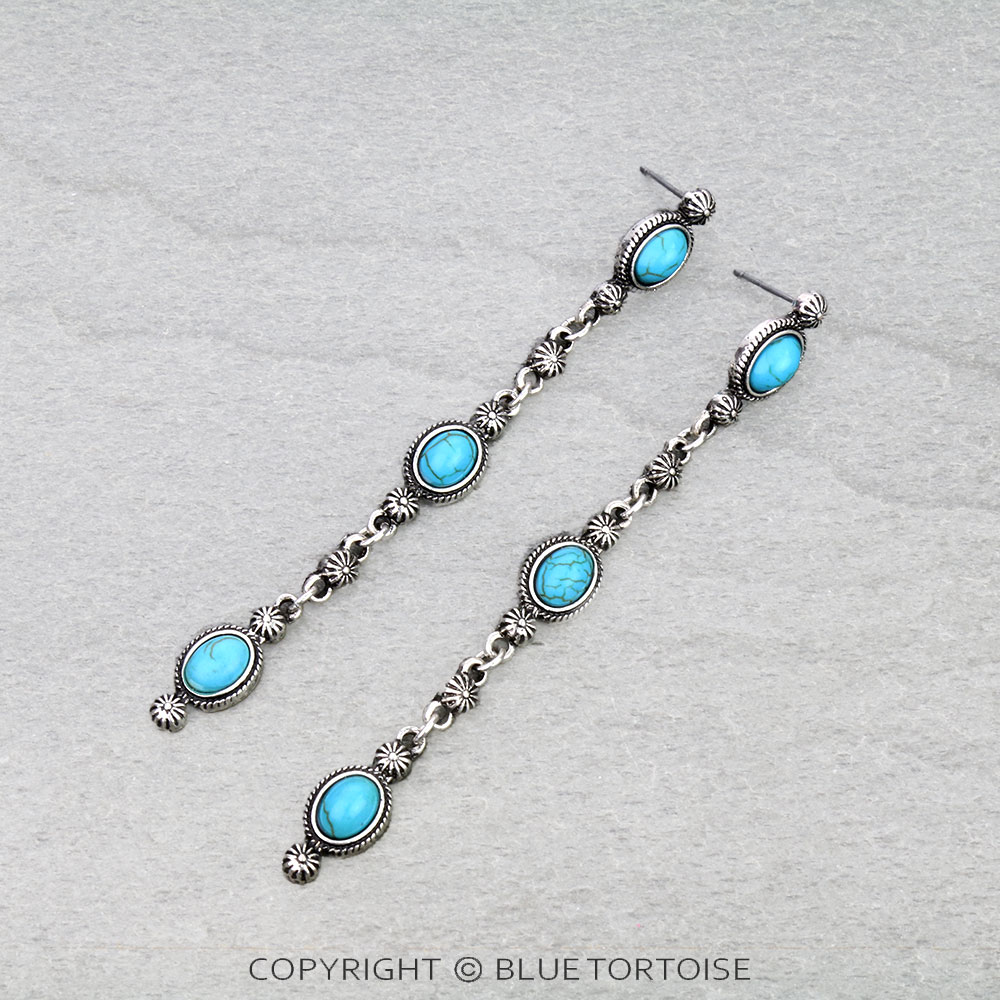 Western Concho Stone Drop Stud Earrings