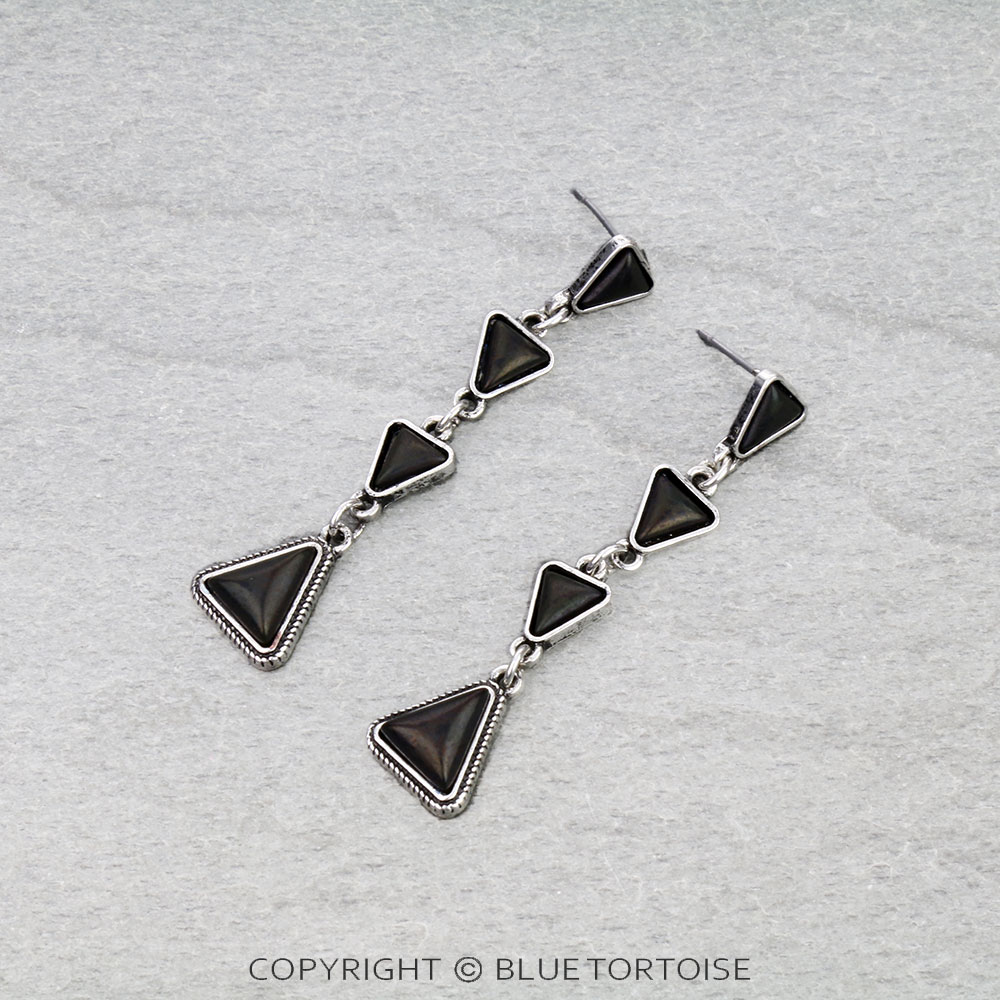Western Triangle Stone Drop Stud Earrings