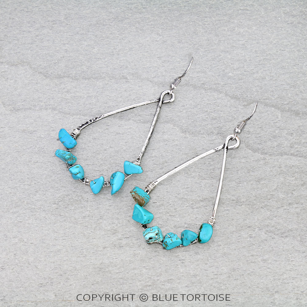 Western Wire Wrapped Chip Stone Dangle Earrings