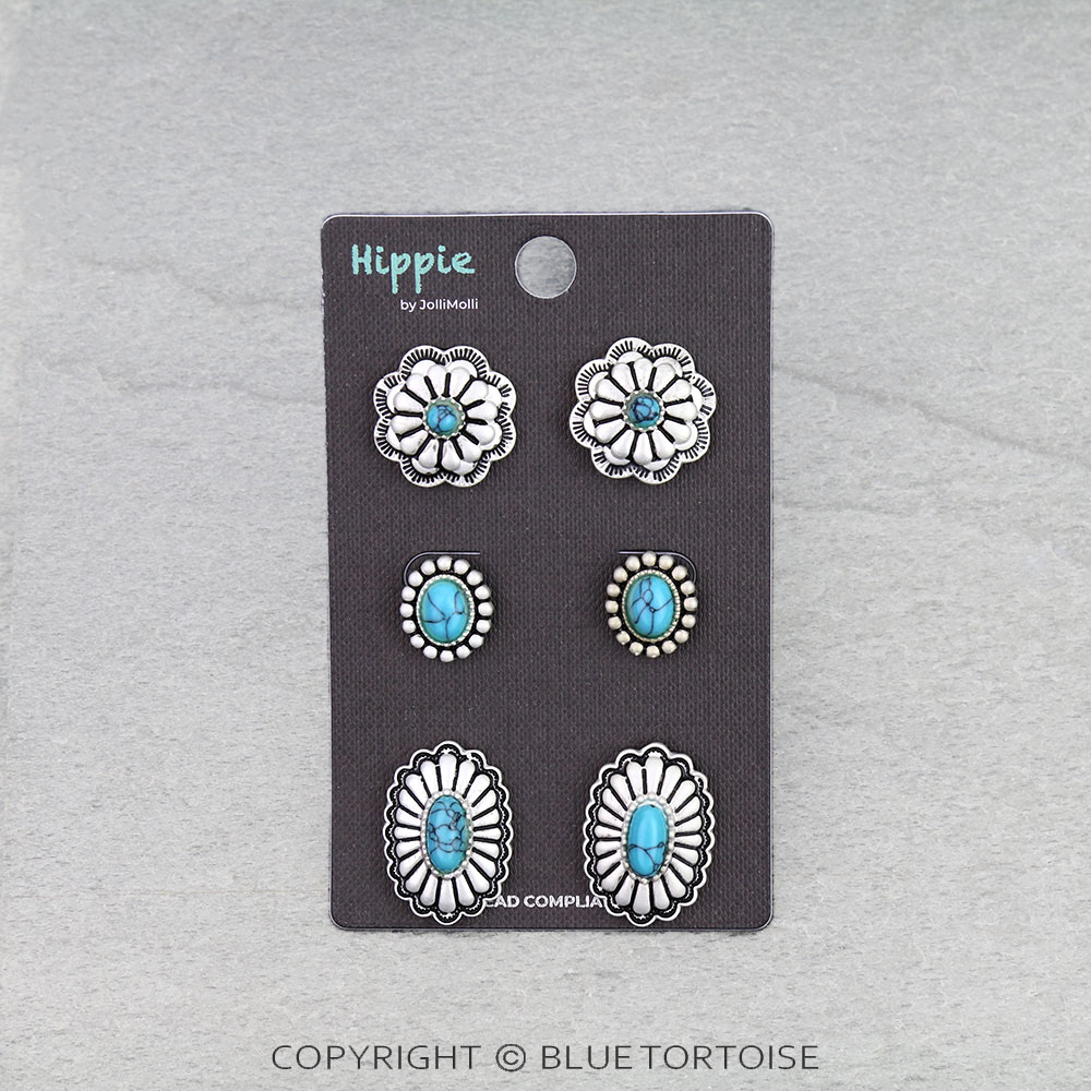 3 Pair Western Concho Earring Set