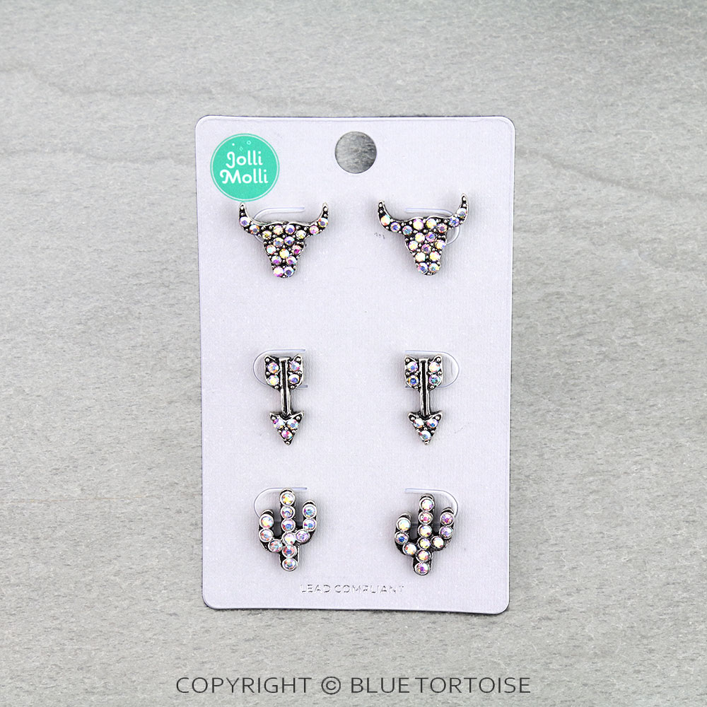 3 Pair Western Theme Stone Earring Set
