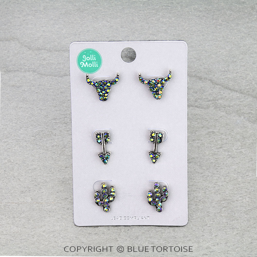3 Pair Western Theme Stone Earring Set
