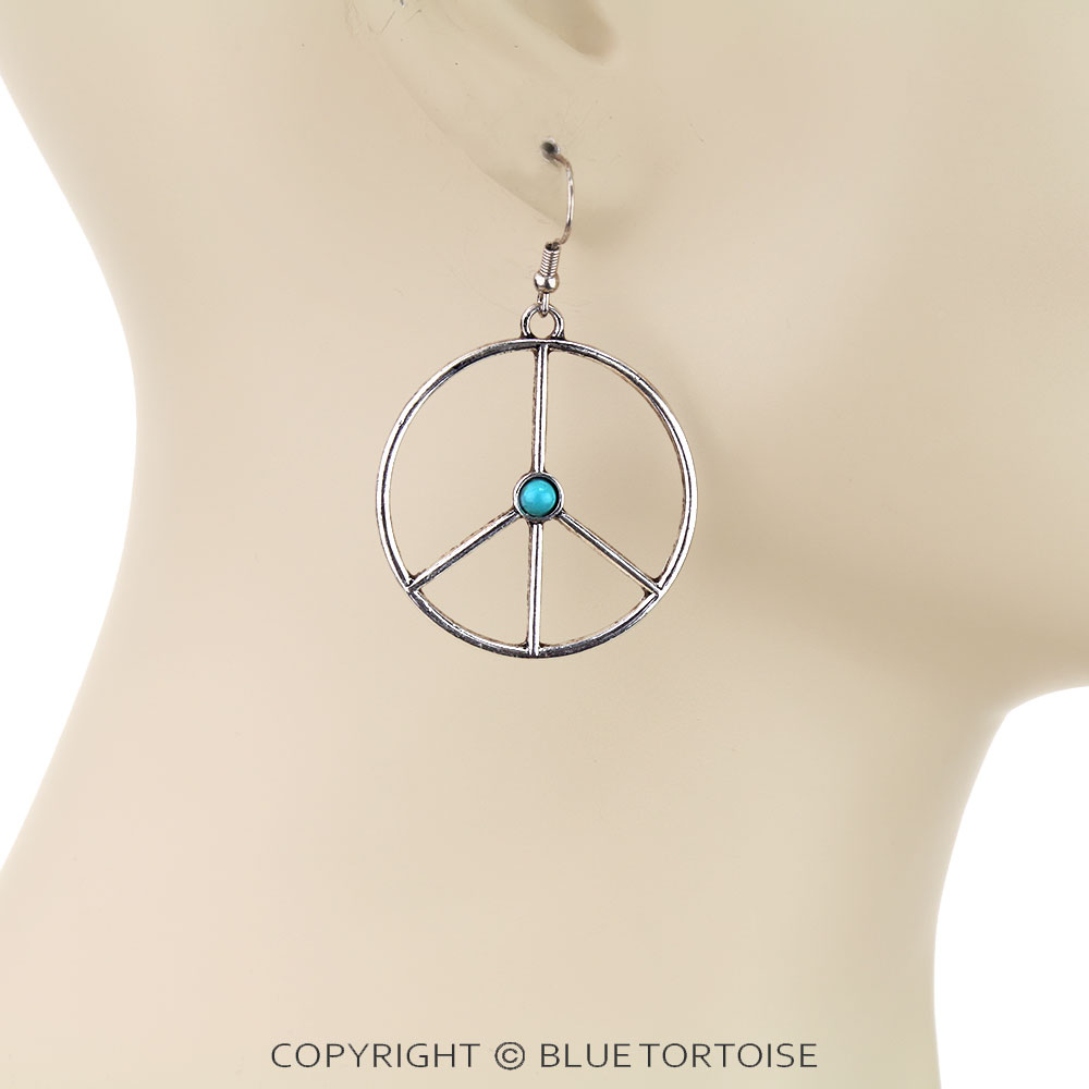 Western Peace Sign Dangle Earrings - Image 2