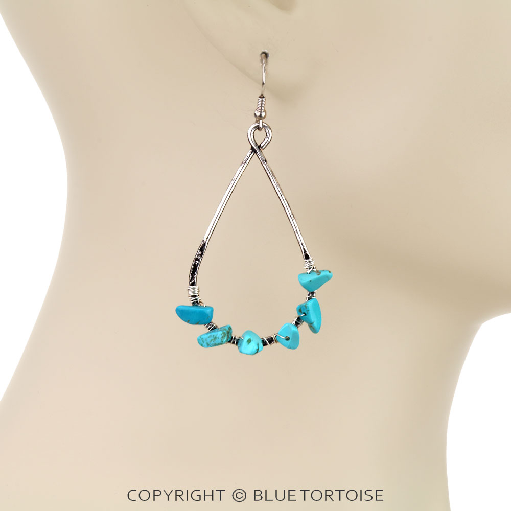 Western Wire Wrapped Chip Stone Dangle Earrings - Image 2