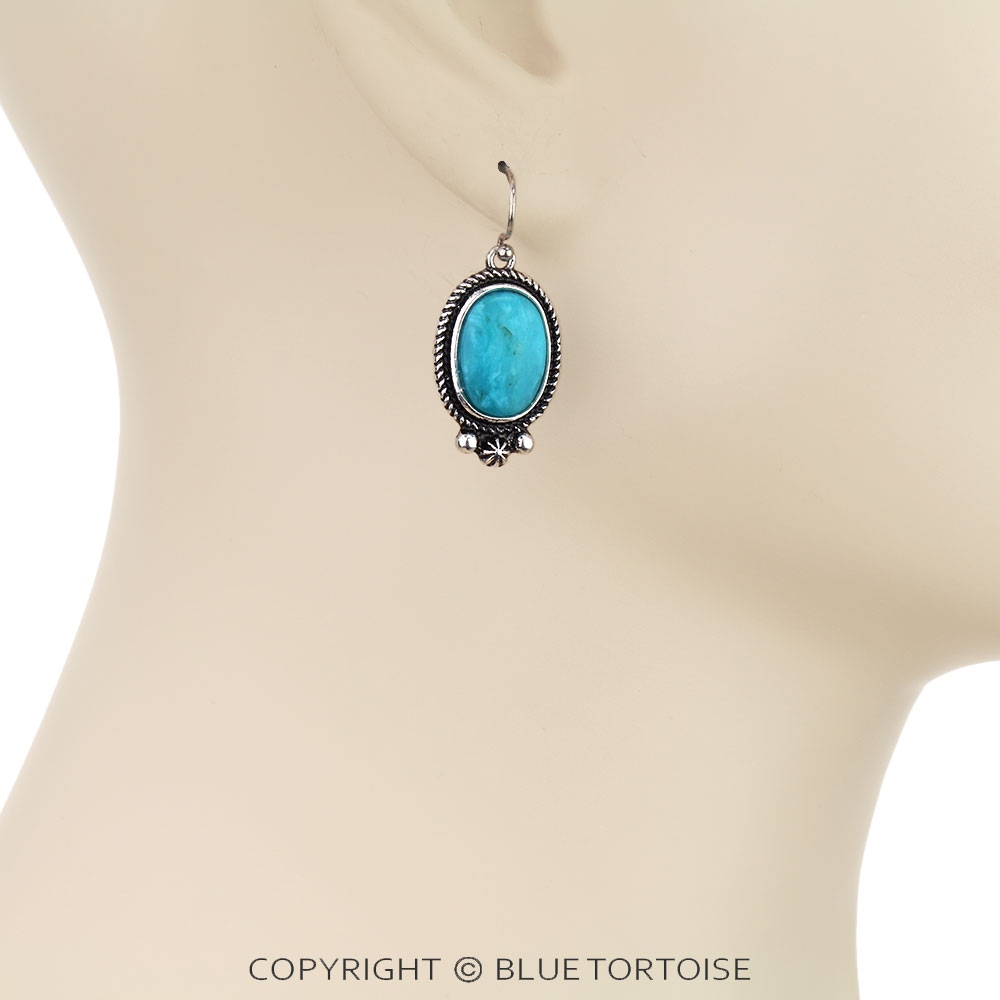 Western Oval Hand Stone Dangle Earrings - Image 2
