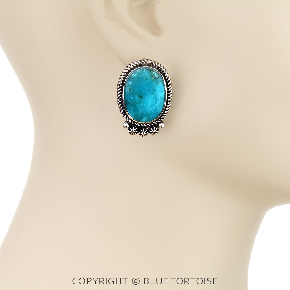 Western Oval Hand Stone Stud Earrings - Image 2