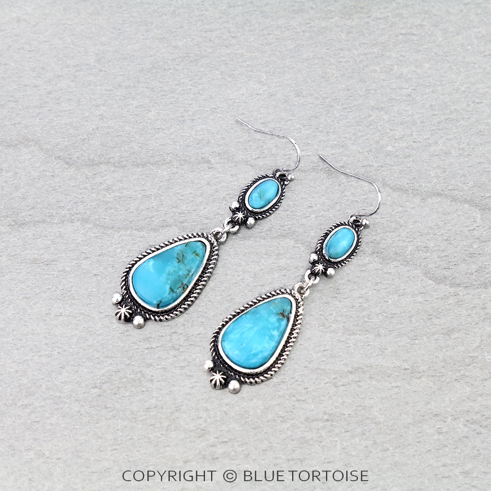 Western Teardrop Hand Stone Dangle Earrings