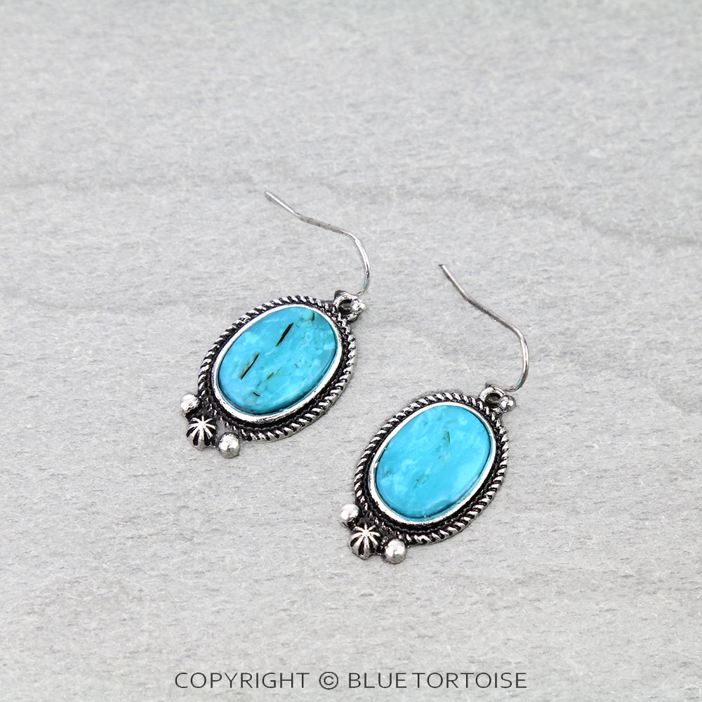 Western Oval Hand Stone Dangle Earrings