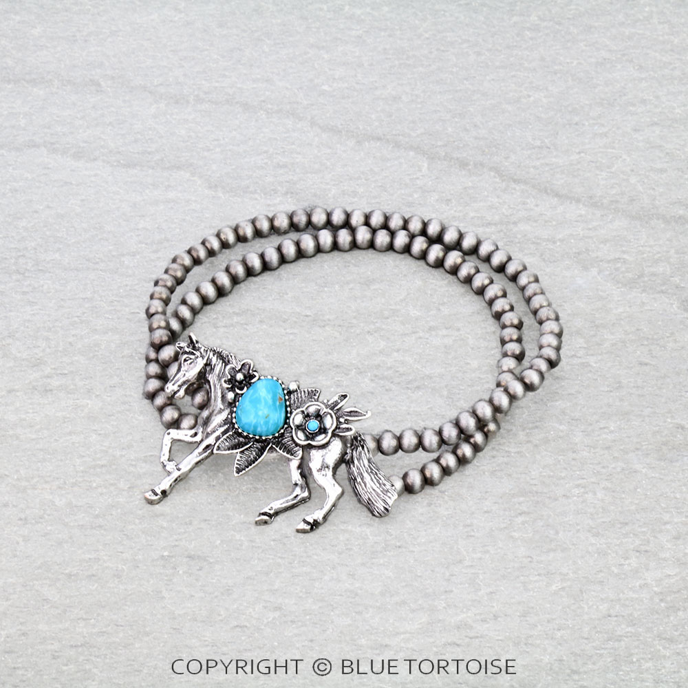 Farm Animal Horse Stone Stretch Bracelet