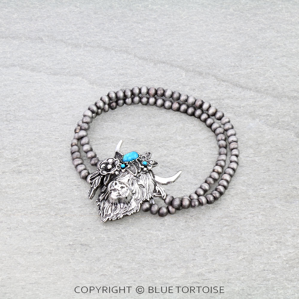 Farm Animal Highland Cow Stone Stretch Bracelet