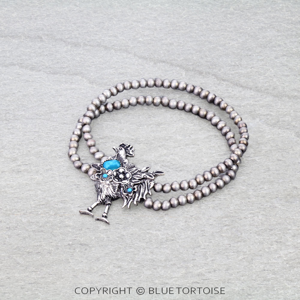 Farm Animal Rooster Stone Stretch Bracelet