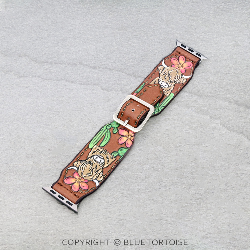 Western Highland Cow Tooled Leather Apple Watch Band