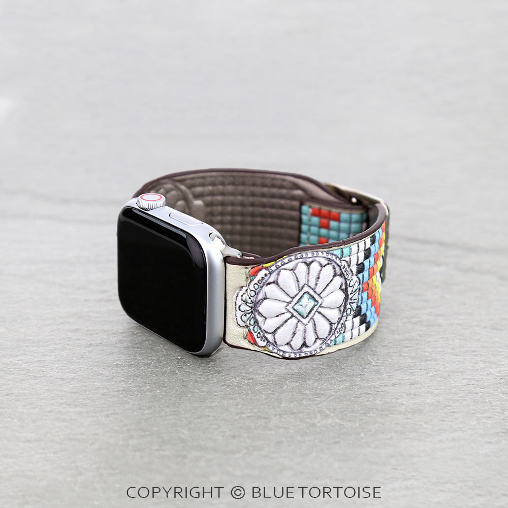 Western Concho Tooled Leather Apple Watch Band - Image 2