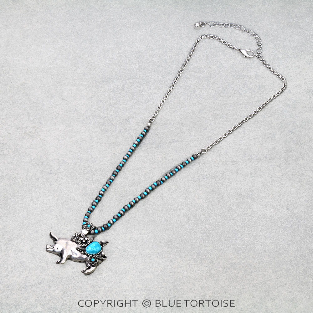 Western Farm Animal Pig Pendant Necklace